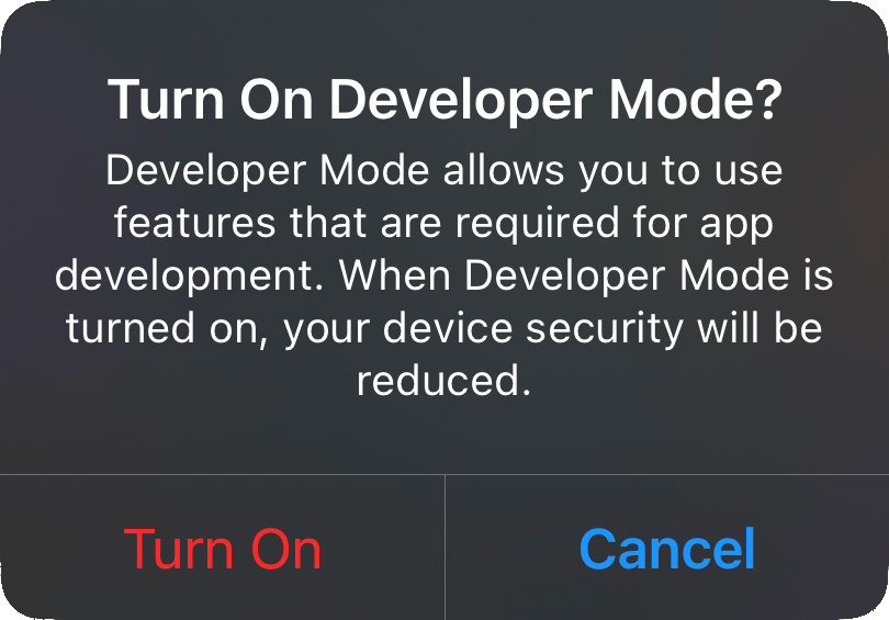 Developer Mode enable dialog