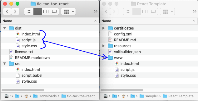 Copying files from the dist folder to www